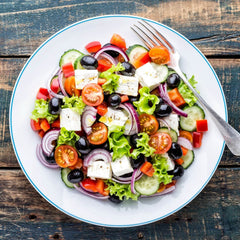 Greek Salad with OMG! Extra Virgin Olive Oil with Meyer Lemon