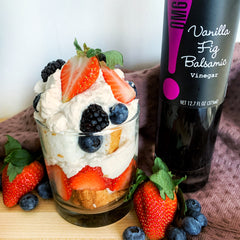 Angel Food Cake Parfait with Fresh Mixed Berries & Vanilla Fig Chantilly Cream